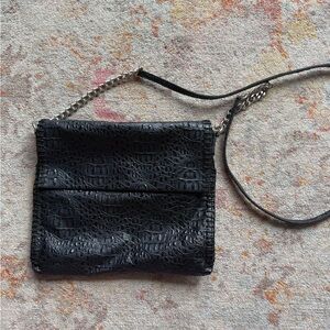 Black Crocodile-Embossed Shoulder Bag